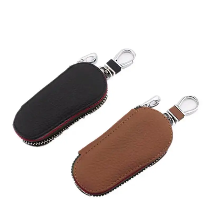 Leather car key bag men's key bag housekeeper key storage bag ladies key ring set zipper key bag unisex small bag wallet