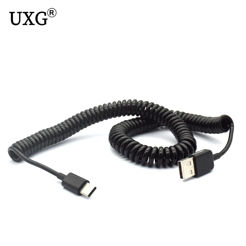 Cable de resorte en espiral USB tipo C para Samsung Galaxy S10, S9, S8 Plus, USB-C de carga rápida, Cable de cargador de extensión retráctil