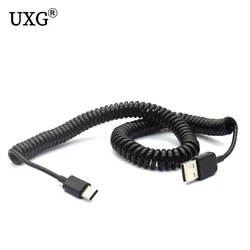 USB C타입 코일 스프링 케이블, 삼성 갤럭시 S10 S9 S8 플러스 고속 충전 USB-C, 개폐식 연장 충전기 케이블 코드