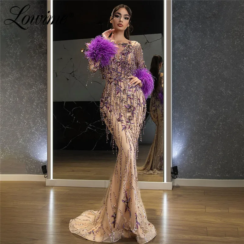 

Длинные вечерние платья-русалки с бахромой и перьями, Дубайский арабский женский вечерний наряд для свадьбы, вечернее платье для выпускного вечера, 2021