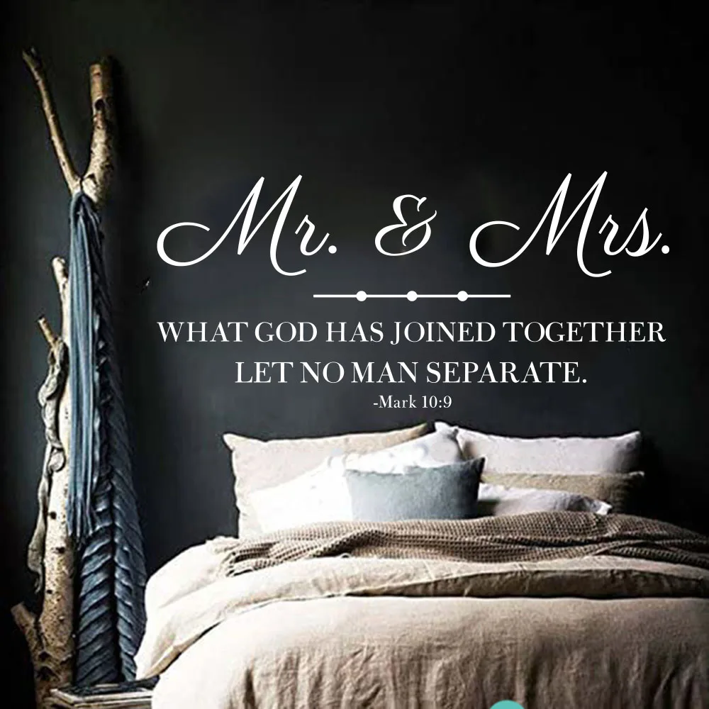 Wedding Christian Bible Verse Mark 109 Wall Decal Bedroom Mr. and Mrs. What God Has Joined Together Let Wall Sticker