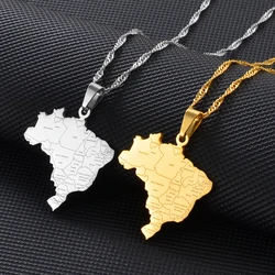 Anniyo brasile mappa con nome della città collane con ciondolo Brasil Maps Jewelry #265721