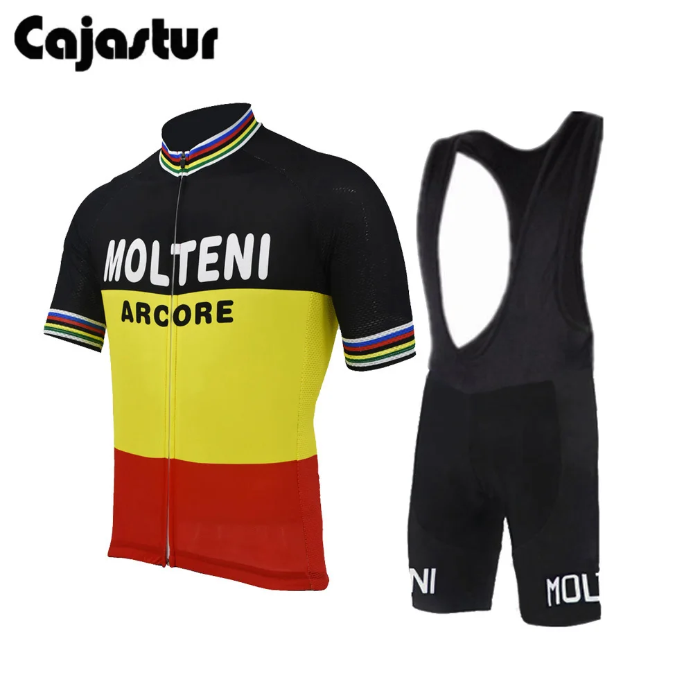 Belgium Cycling Jersey Sets Molteni Men Bib Shorts Cycling Tops Mtb Ropa Ciclismo Bike Wear Clothing Short Sleeve Cajastur