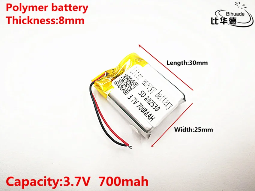 Litrowa bateria energetyczna dobra jakość 3.7V,700mAH,802530 polimerowy akumulator litowo-jonowy/litowo-jonowy do TOY,POWER BANK,GPS,mp3,mp4