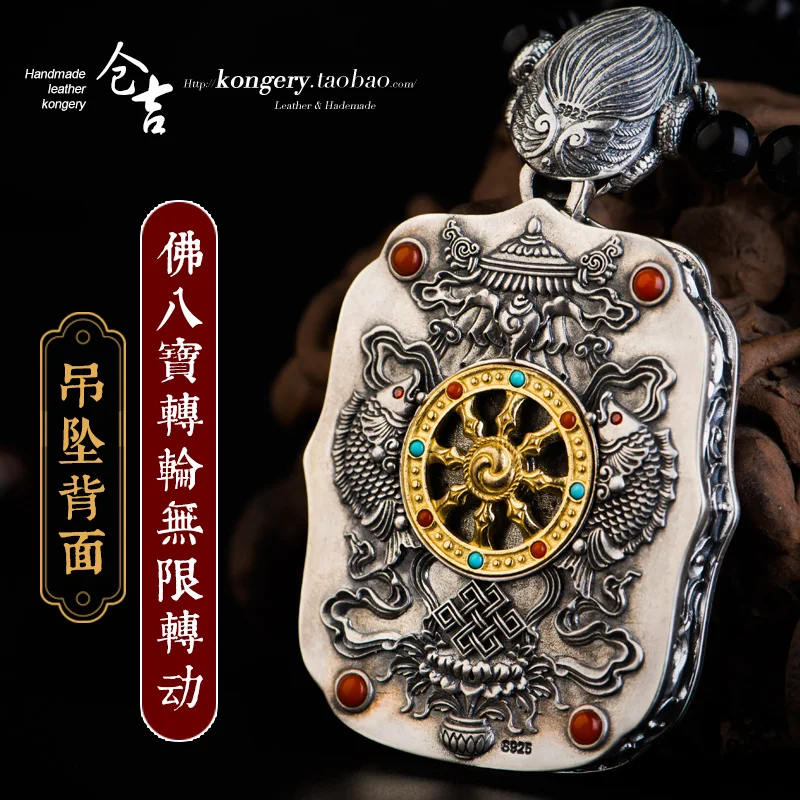 ★Tibetan hand-painted thangka zodiac kurayoshi manual 925 silver this life Buddha necklace black micro tang with ga