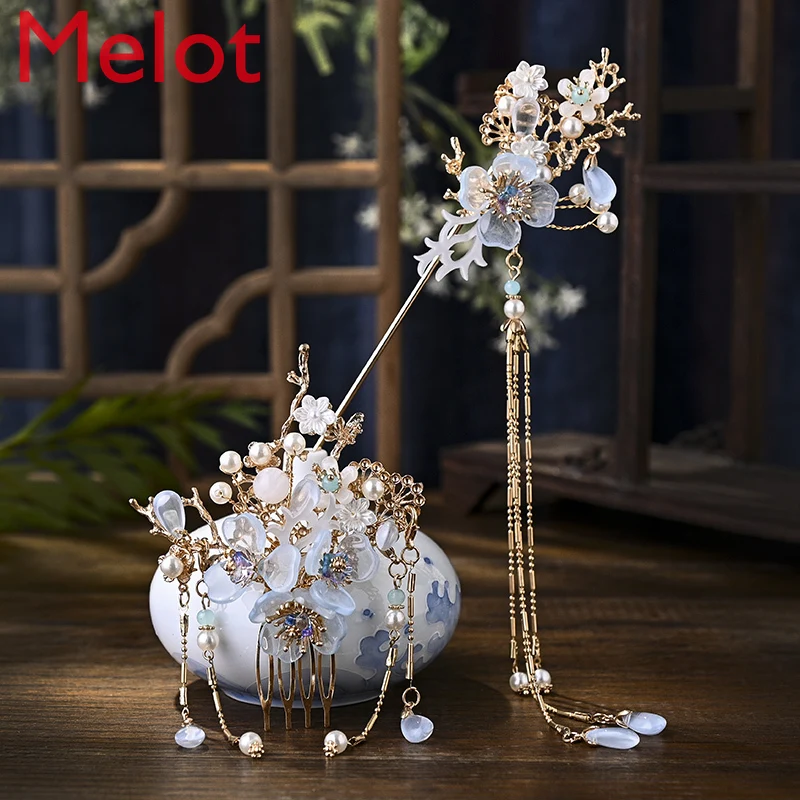 Headdress for Han Chinese Clothing Tassel Buyao Full Set Super Fairy Simple Daily Hairpin Side Clip Antique Hair Accessories