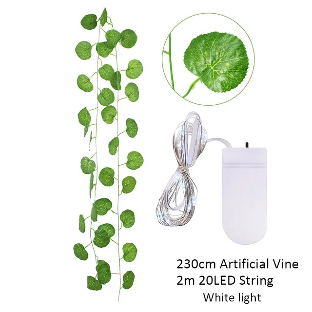 2,3 m Seidenblätter, gefälschte Creeper, grünes Blatt, Efeu-Rebe, 2 m, LED-Lichterkette für Zuhause, Hochzeit, Party, Hängegirlande, künstliche Blume – Detail 24