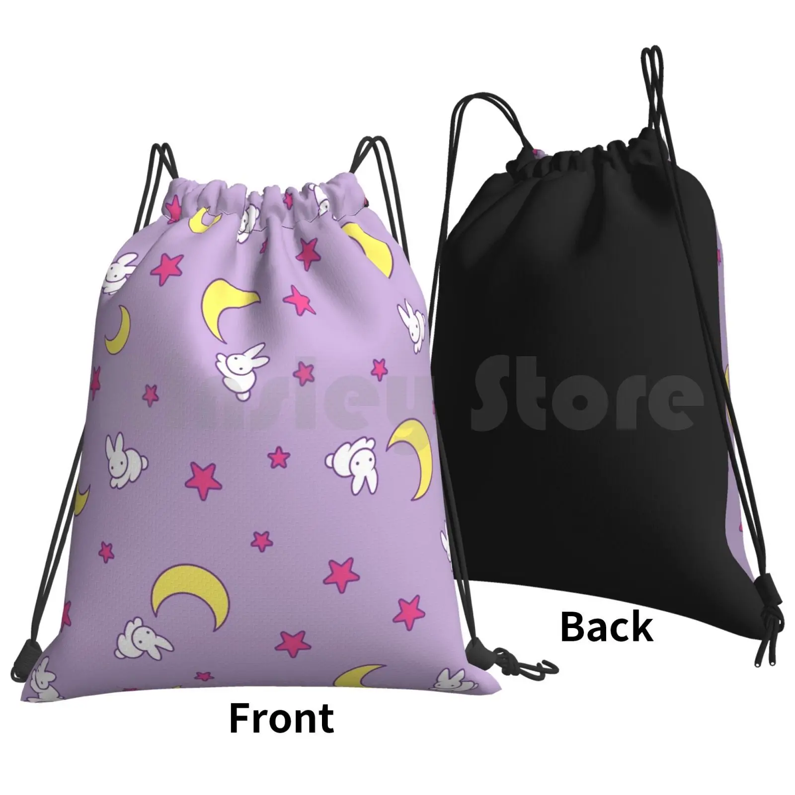 Usagi Blanket Backpack Drawstring Bags Gym Bag Waterproof Usagi Rabbit Moon Star Purple Kawaii Cute Anime