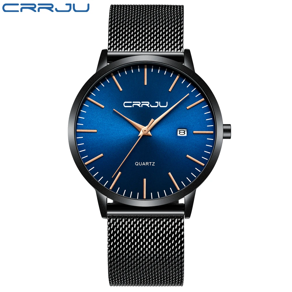 CRRJU Men's Watch Ultra-thin Top Brand Luxury Japan Movement WristWatch Waterproof Sport Steel Quartz Clock Relogio Masculino