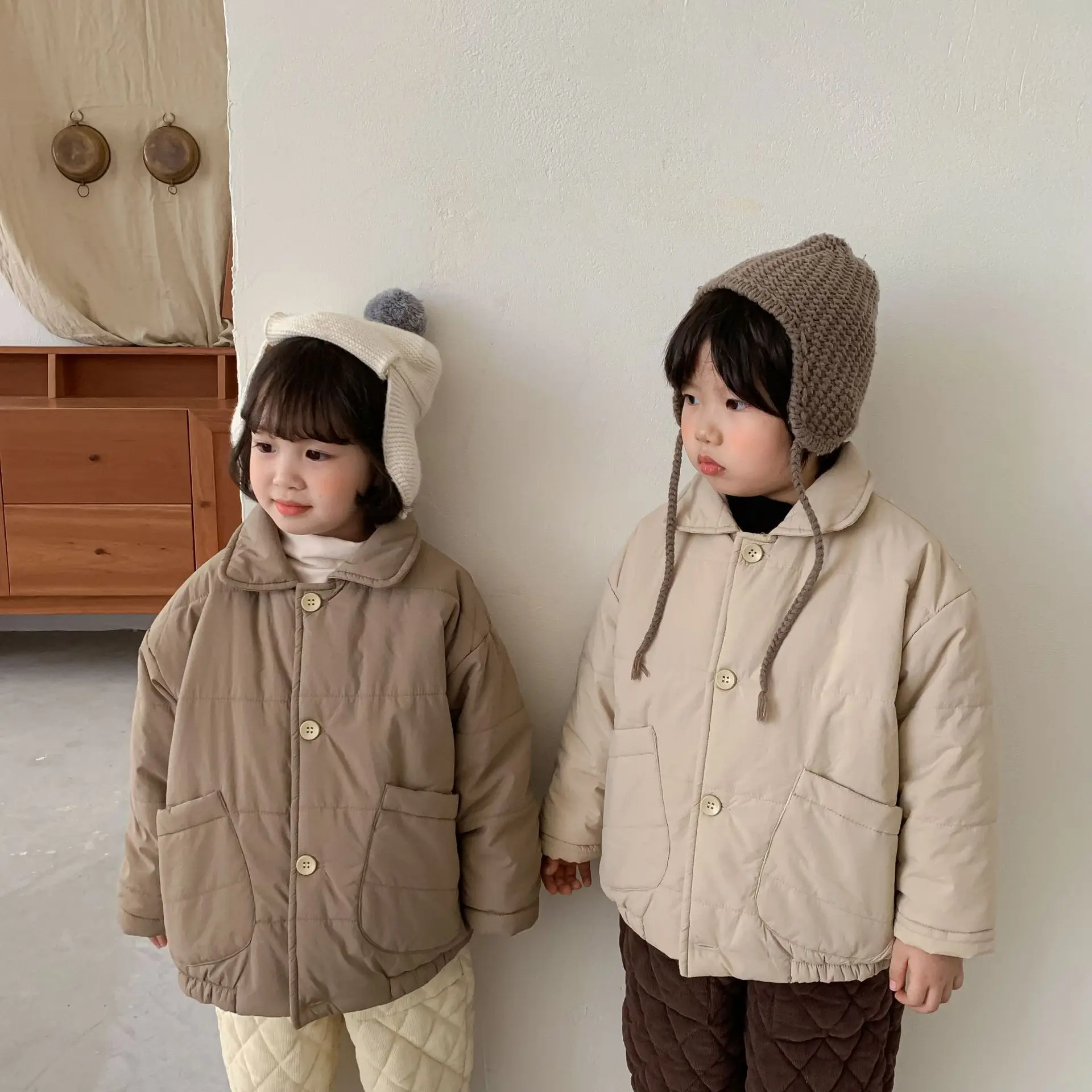 Winter Baby Girls  Cotton Coats 2021 New Korean Winter Plus Velvet Padded Coat for Boys and Girls  Soild Color Warm Outerwear