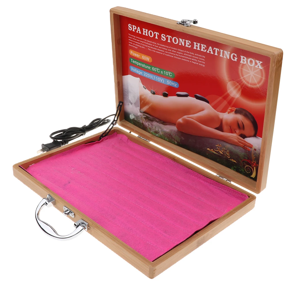 Electric Portable Wooden Energy Massage Stone Heater Kit Hot Rock Heating Box Case Warmer Device for Adult