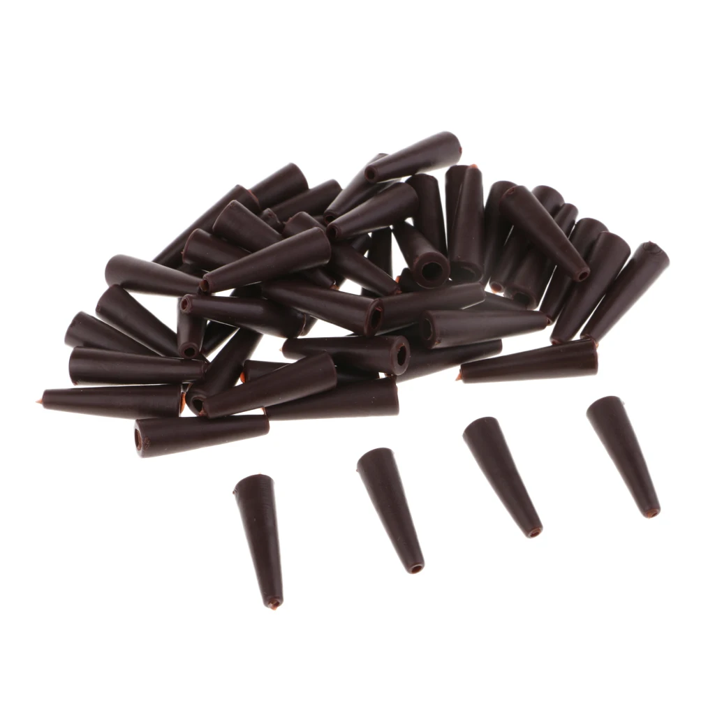 50pcs/set Brown Rubber Tail Tubes Cones for Fishing Rig Sleeves Tool 20mm