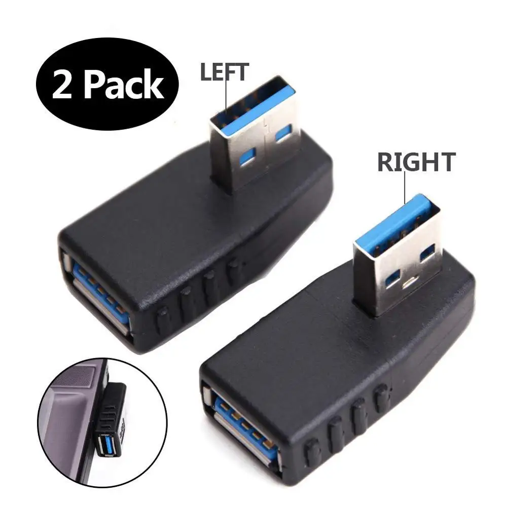 Adaptador USB 3,0, Conector de acoplador macho a hembra, ángulo izquierdo y derecho, 90 grados