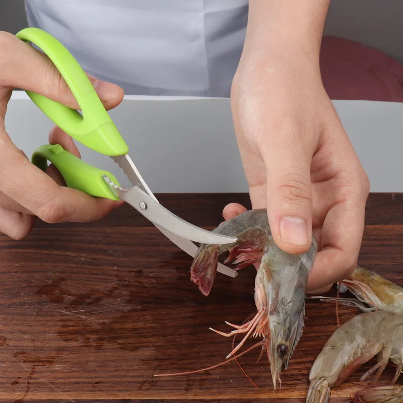 Dropship ในครัวเรือนปลอกกระสุนกรรไกรสแตนเลสกุ้งตัดเปลือก Multi-Function Crayfish ปลอกกระสุนกรรไกรครัว