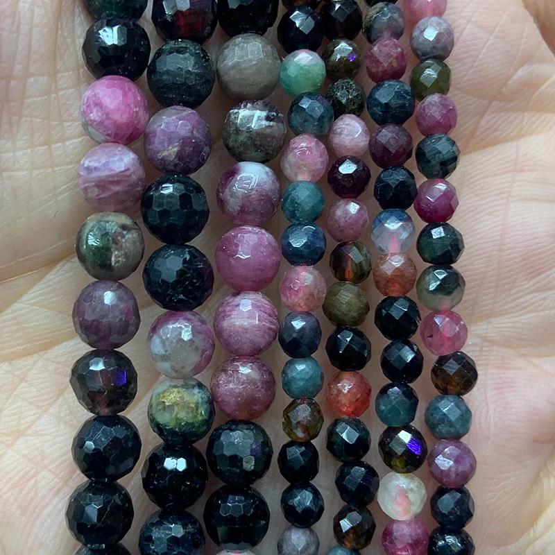 

4/6mm Natural Tourmaline Stone Beads 15'' Faceted Tiny Spacer DIY Loose Beads For Jewelry Making Women Beads Necklace Bracelet