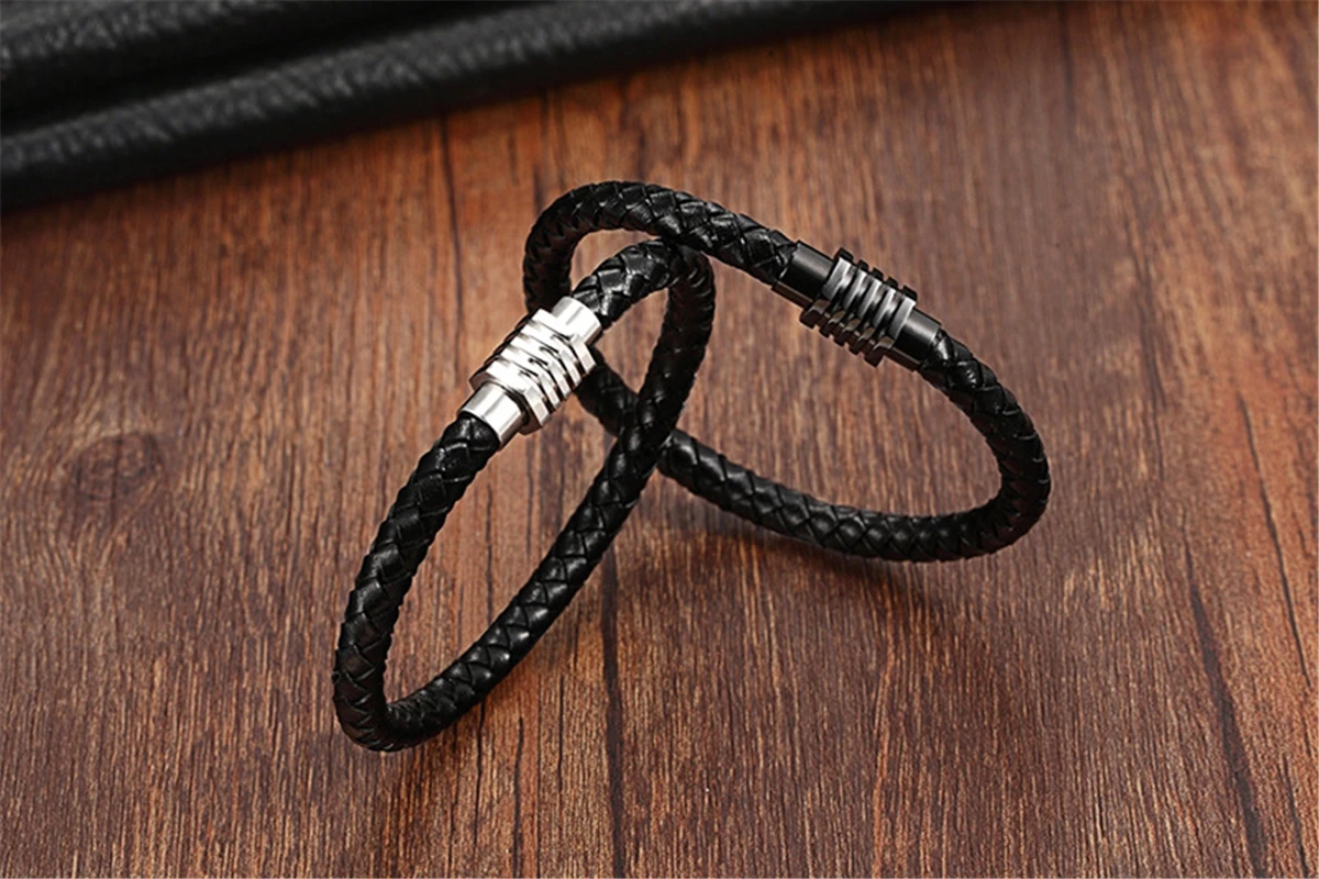 Stainless Steel Bracelet Braided Leather Rope Bracelet Classic Bacelet