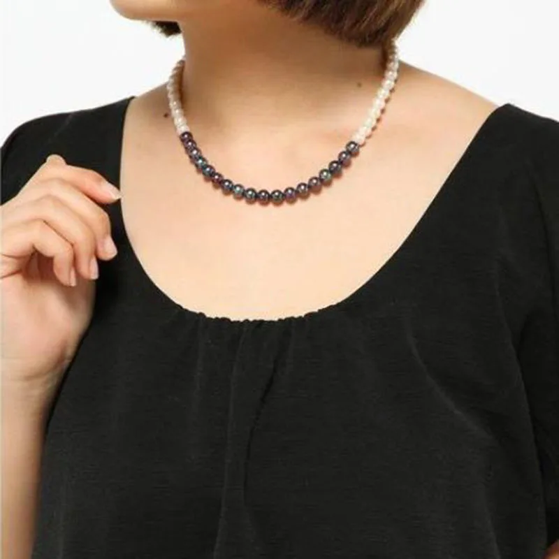 

9-10mm natural south sea white black pearl necklace