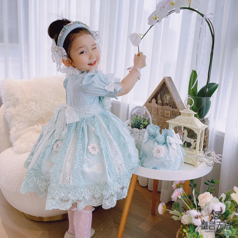 Lolita Dress Spanish Children Dress Short-sleeved High Quality Girls Eid Sweet Dress Korean Baby Clothes Flower Girl Dresses