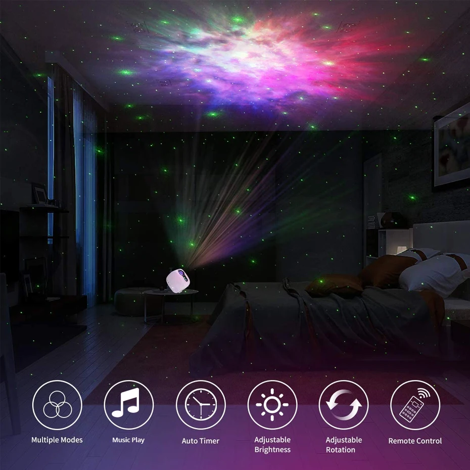 ALIEN Starry Sky Moon Projector Stage Laser Lighting Effect Galax Nebula Ocean Bedroom Kids Party Night Lamp With Music Speaker