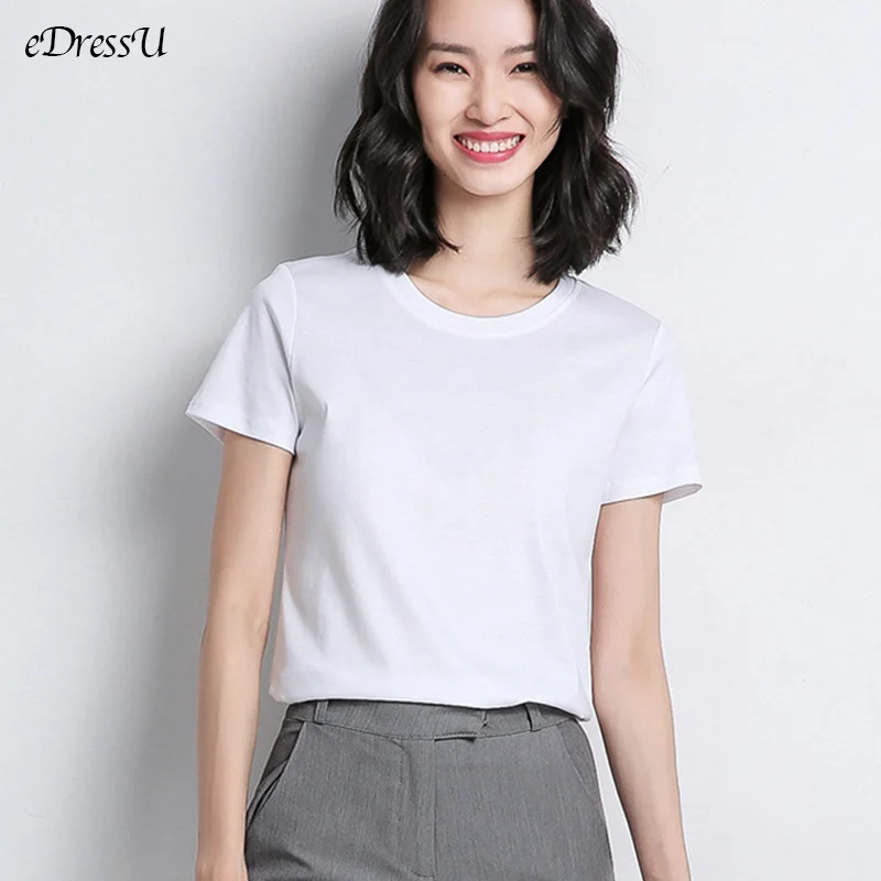 eDressU Woman Basic T-Shirt O Neck High Quality Cotton Tees Short Sleeves Spring Summer Tops Fit Tops Casual Daily Wear SJ-1