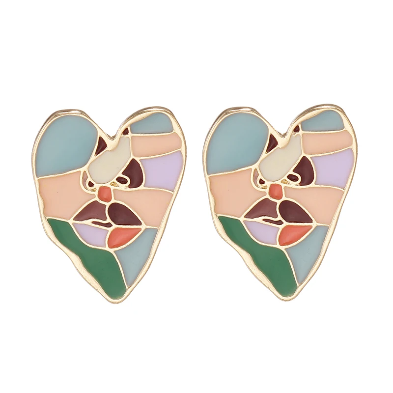 Geometric Punk Human Face Clip on Earrings for Women Retro Abstract Metal No Pierced Hit Color Fashion Ear Clips Enamel Jewelry