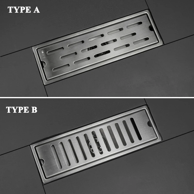 SUS 304 Stainless Steel Brushed Square Shower Grate Cover Long Drainage Bathroom Floor Waste Grates Bath Shower Drain Strainer