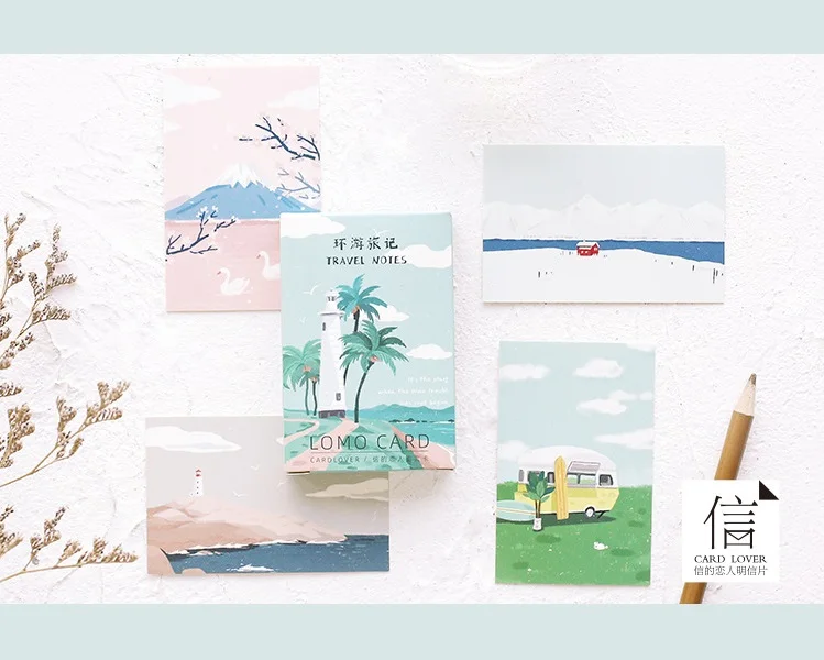 28 Pcs/Set 52*80mm Creative Travel Notes Lomo Card DIY Hand Painted Mini Postcard Birthday Gift Card Message Card