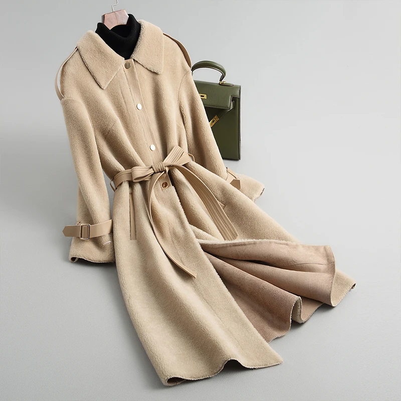 

Real Fur AYUNSU 2023 Coat Long 100% Wool Jacket Autumn Winter Elegant Coats and Jackets Women Manteau Femme Y667 KJ2500
