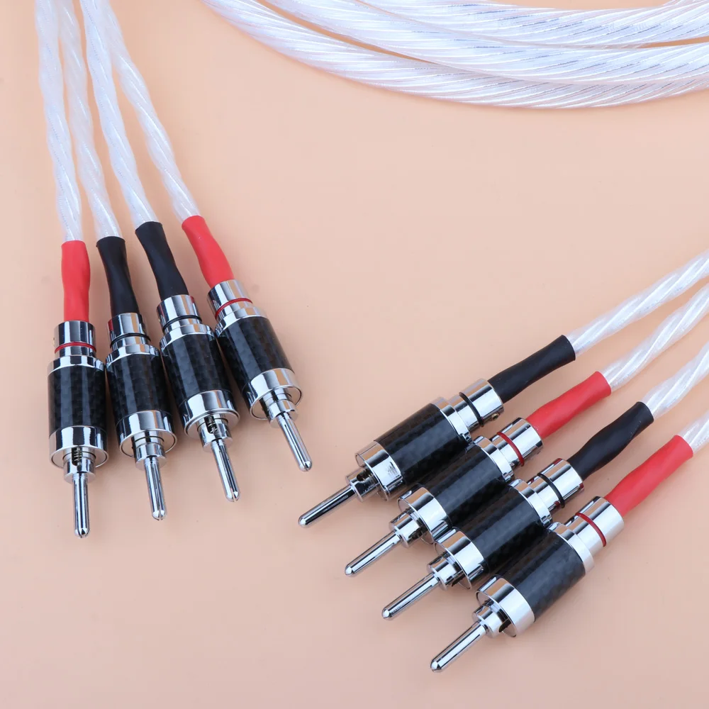 YTER One Pair  Hifi Audio ODIN Silver Plated Speaker Cables Loudspeaker Cable With Carbon Fber Banana/Y Spades Plug