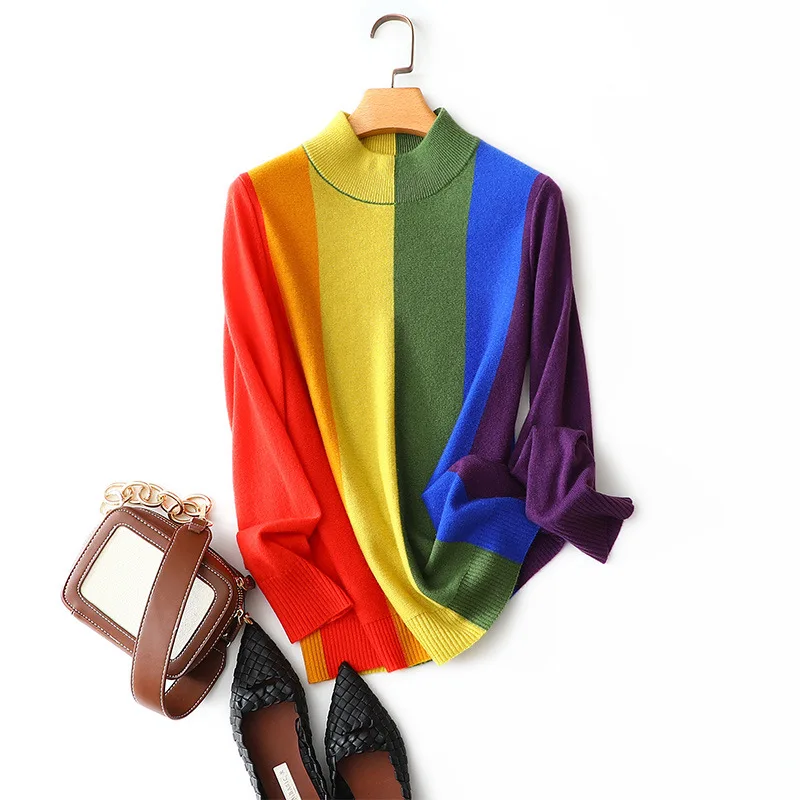 masigoch 100% cashmere rainbow sweater knitwear