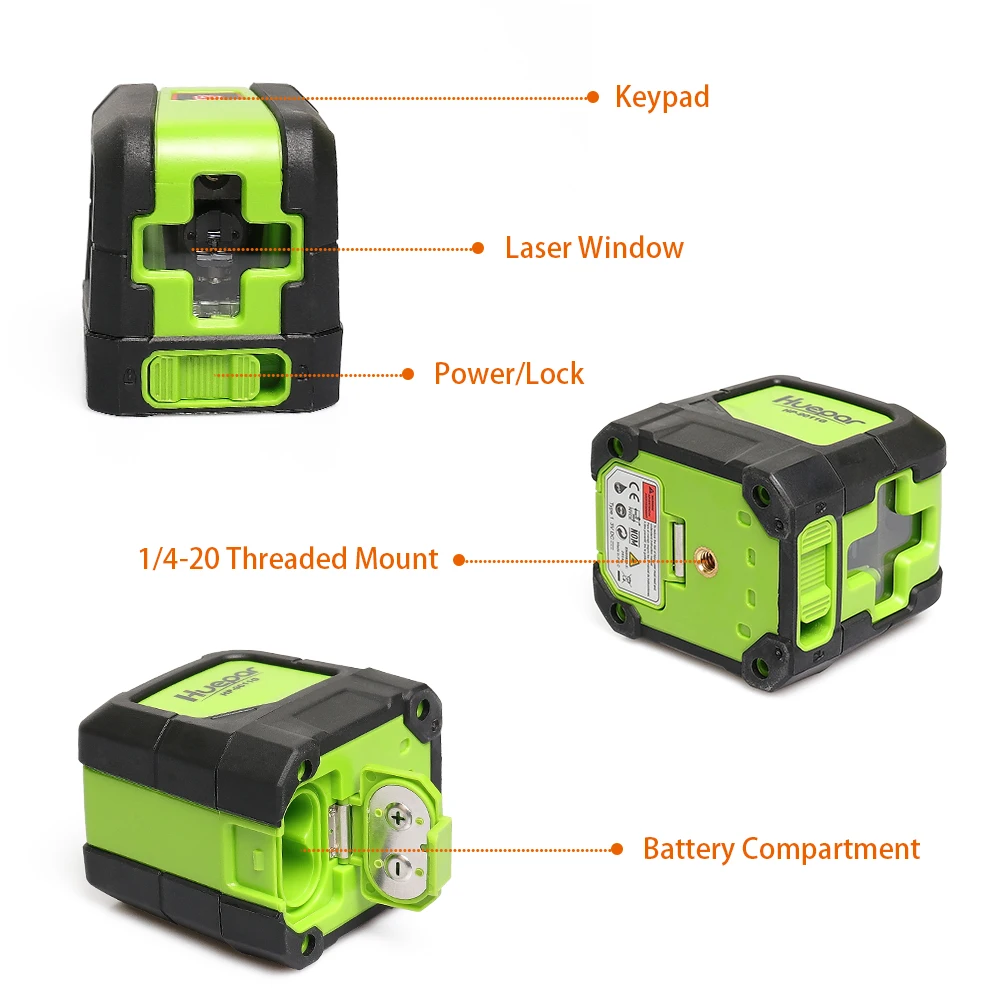 Huepar 2 lines Green Laser Level  Laser Self Leveling Vertical & Horizontal Line with Magnetic Base