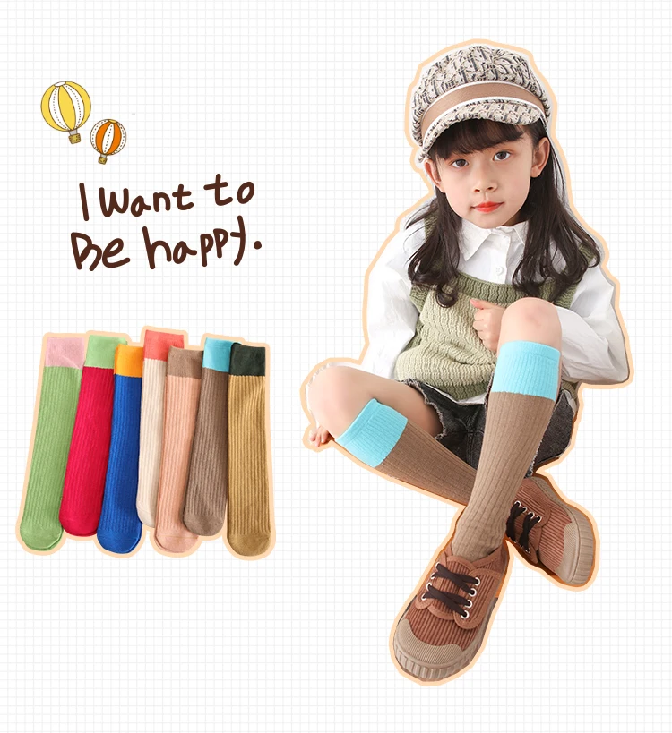 3-12 Jahre Mädchen Wärmere Knöchellange Socken mit Kontrastdesign Kinder Overknee-Socken aus Baumwolle Baby Gestreifte Bunte Lange Kawaii Strümpfe – Detail 8