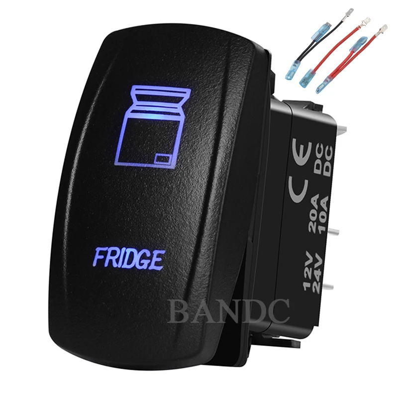 

FRIDGE Rocker Switch Laser-Etched 5P On-Off SPST for Car Boat Truck Carling RV , Waterproof, Dual Blue Led，Jumper Wires Set