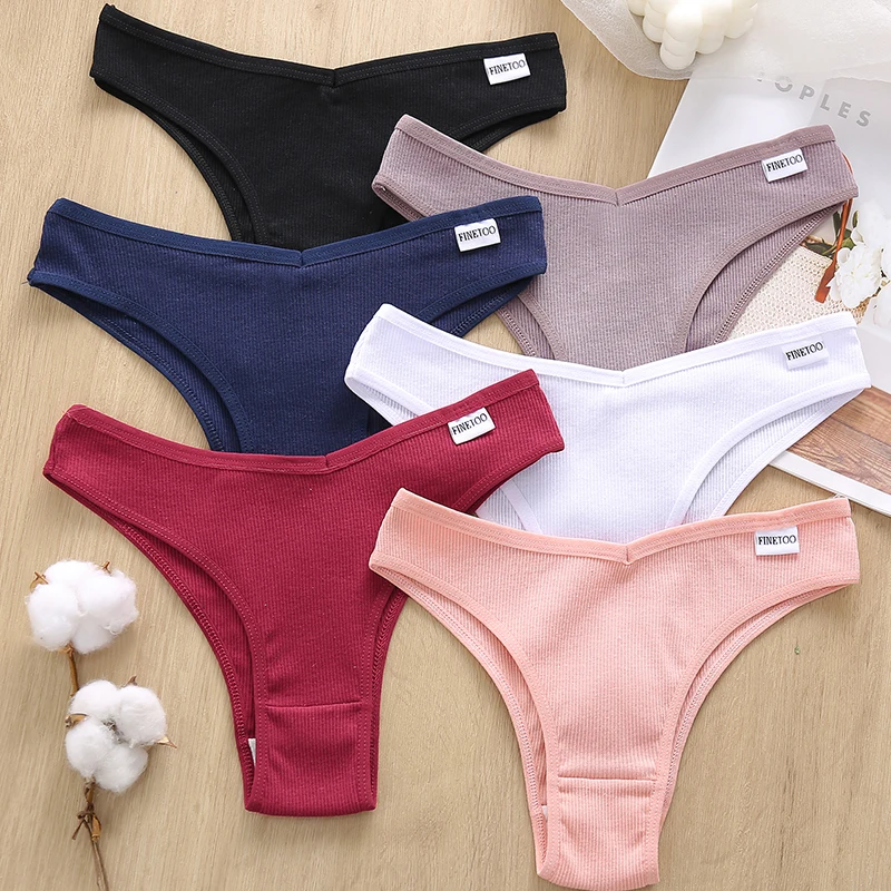 FINETOO 3PCS/Set Women Cotton Lingerie Female Thongs Sexy Underwear For Woman Low-Rise Underpant Women\'s Panties Bikini Briefs