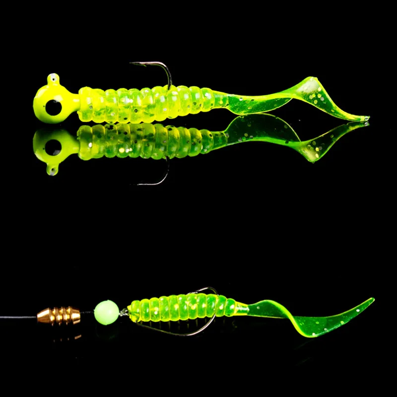 10 sztuk miękkiego silikonu przynęta przynęta na ryby 4.8cm 1.2g Worm obrotowe Jigging Wobblers Bass krewetki zapach ryby sztuczne gumowe przynęty