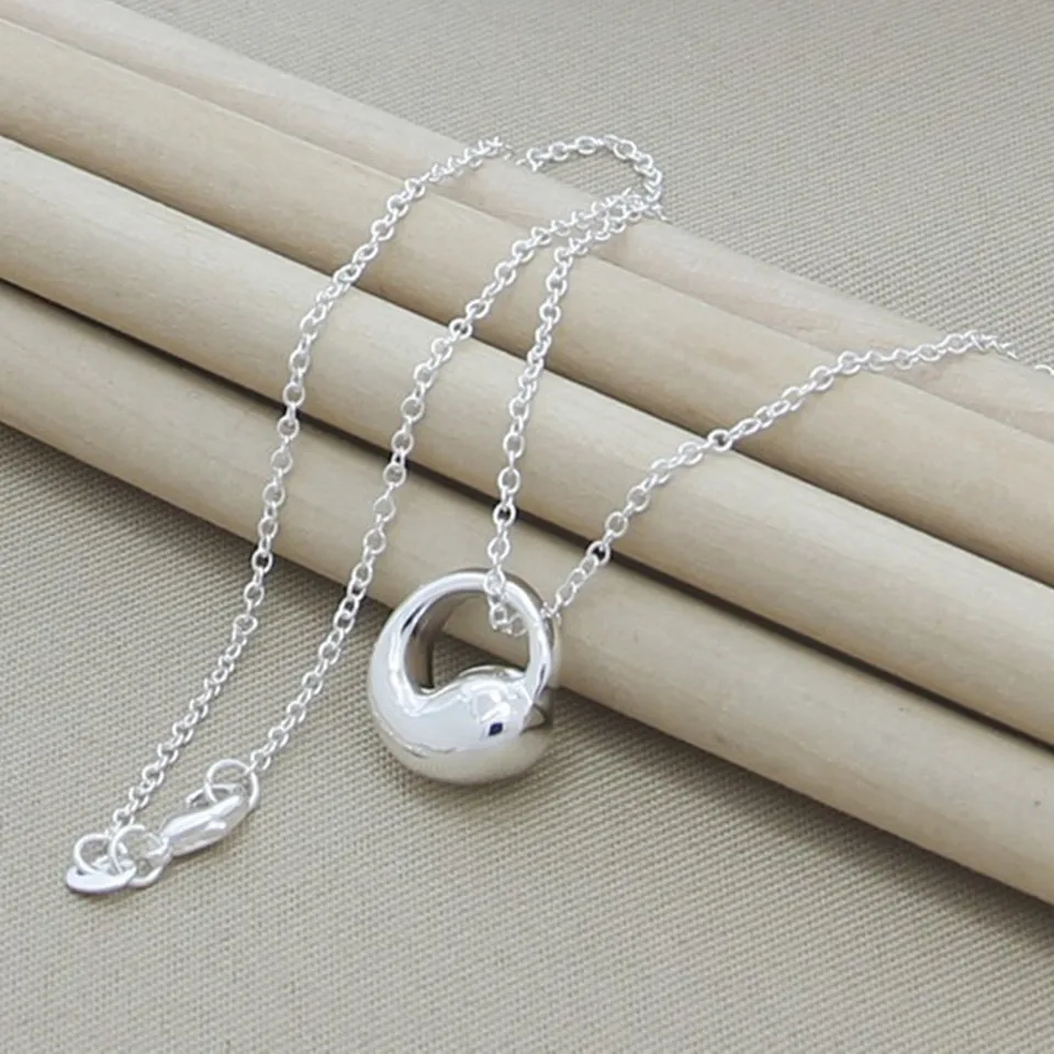 925 Sterling Silver Exquisite Chain Round Peas Water Drops Pendant Necklace For Women Wedding Engagement Fashion Jewelry Gifts