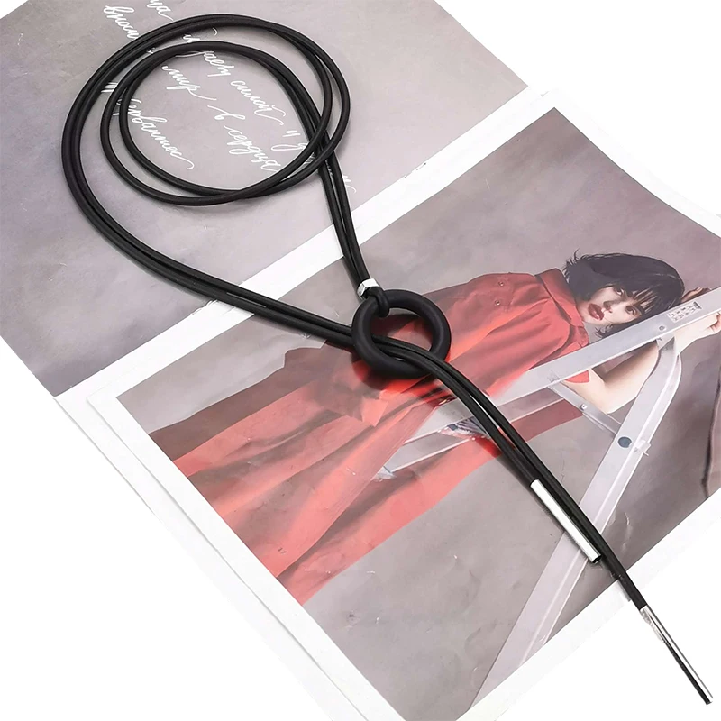 UKEBAY New Simple Pendant Necklace Women Long Necklaces Adjustable Chains Rubber Jewelry Black Rope Boho Jewelry Match Clothes