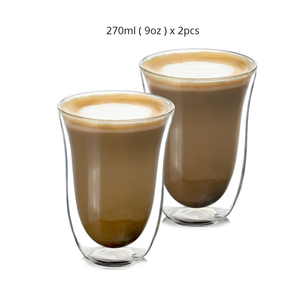 Set of 2 270ml High Quality Borosilicate Double Wall Coffee Cups  for Coffee,Juice,Drink, Latte,Espresso Mug