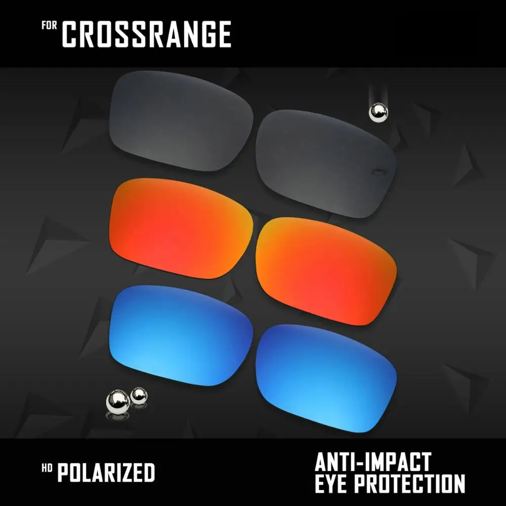 

OOWLIT 3 Pairs Polarized Sunglasses Replacement Lenses for Oakley Crossrange OO9361-Black & Fire Red & Ice Blue