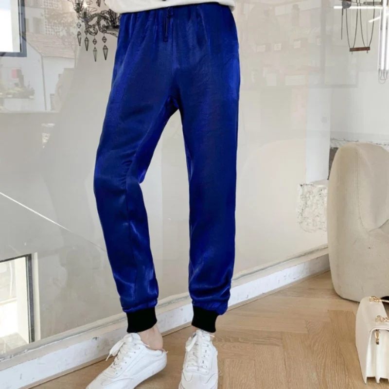 Street High Casual Mens Pants Fashion Loose Pencil Pants New Personality Shiny Trousers Male Streetwear Drawstring Sweatpants