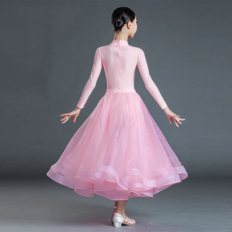 Pink Blue Girls Ballroom Dance Clothes V-Neck Waltz Dancing Competition Dancewear Tango Standard Dance Stage Costume VDB4568