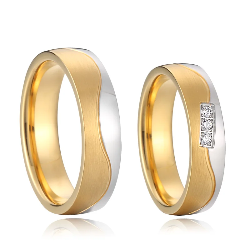 1 زوج الحب التحالف فريد له ولها العصابات الزفاف والمجوهرات خاتم 18k مطلية بالذهب مطابقة اقتراح وعد خواتم للأزواج #1