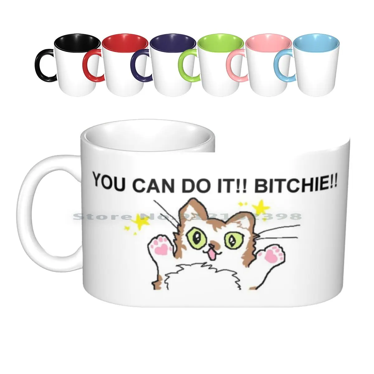 You Can Do It!! Ceramic Mugs Coffee Cups Milk Tea Mug Catcrumb Cat Pixel Art Creative Trending Vintage Gift Bottle Cup