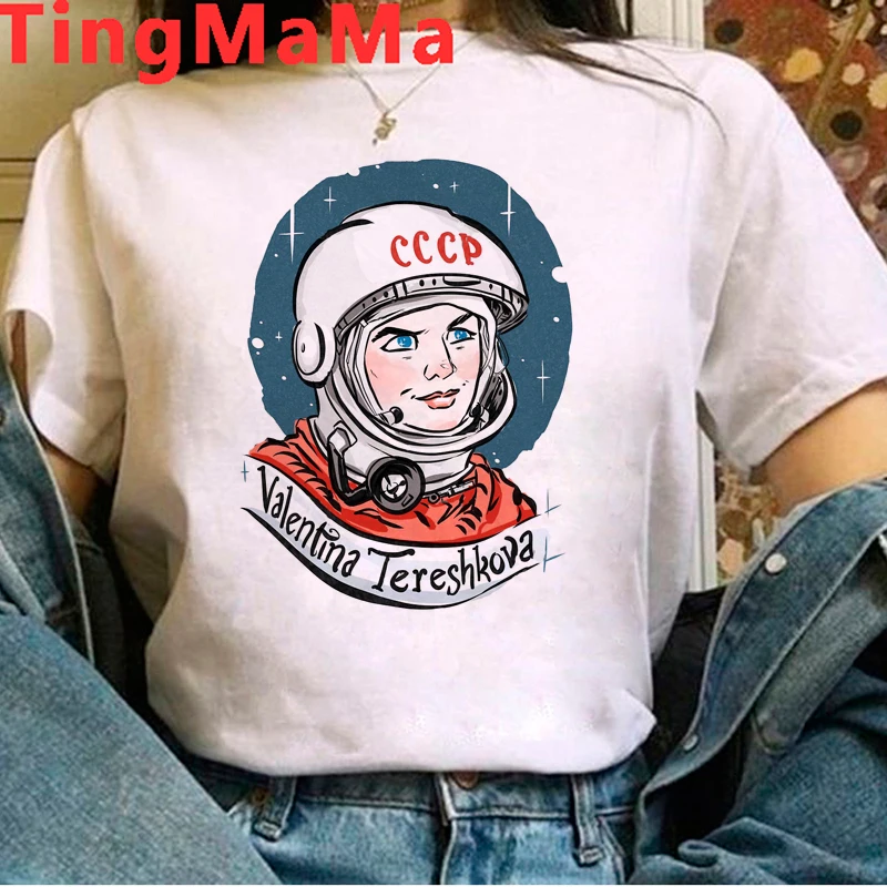 女性のためのロシアのグラフィックtシャツ,宇宙ロケットスタイルのtシャツ,女性のためのヒップホップスタイルのtシャツ