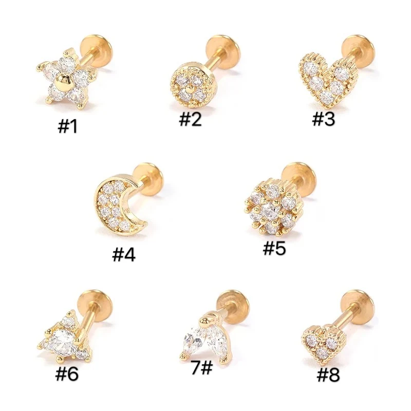 1Pcs 16G Labret Lip Ring Zircon Anodized Internally Threaded Prong Gem 16G Tragus Helix Ear Piercing Earring women