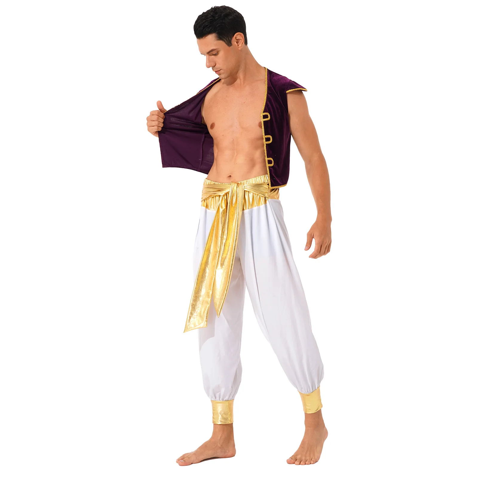 Adult Arab Prince Costume Mens Persian Arabian Halloween Role Play Vest And Harem Pant Suit Arab Prince Cosplay Carnival Outfits