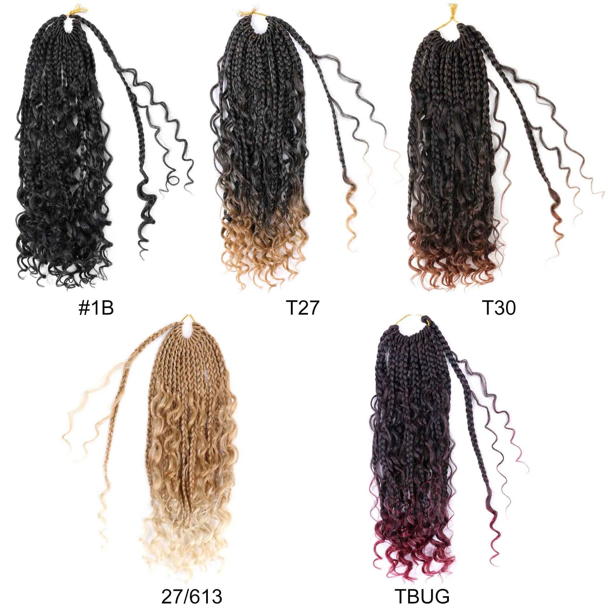 Bohemian Messy Box Braids Crochet Hair 14 Inch Goddess 3X Braids Curly End Pre Looped Ombre Braiding Hair Extension For Women