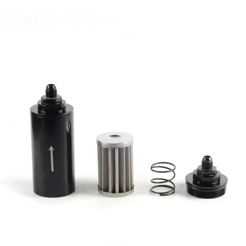 50MM Fuel Filter E85 Stainless Steel Filter With 100 Microns Steel Element AN6 AN8 AN10 9MM Adaptor Fittings