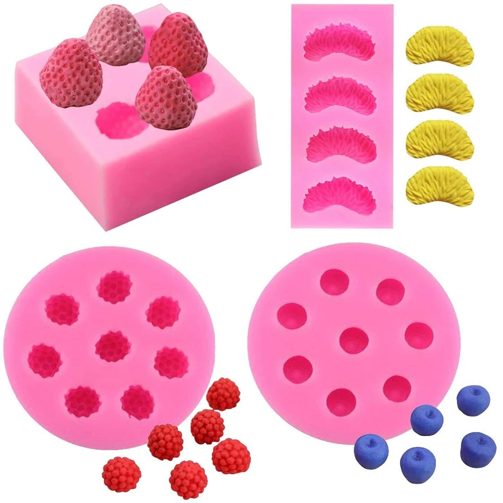 

Candle mold Mini 3d Strawberry Raspberry BlueberryTangerine Segment Fruit Fondant Soap Candle Mulberry Wax Melts silicone Molds