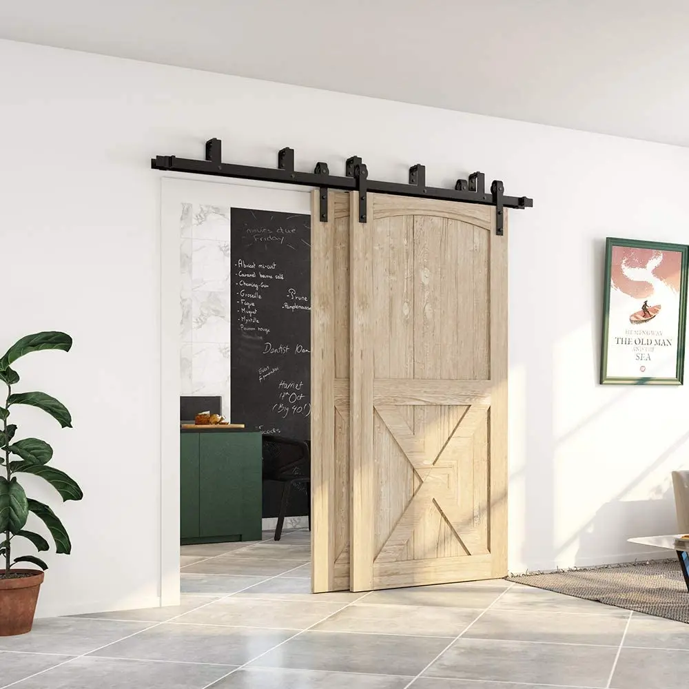 JACHOR 4-16FT Doppel Track Scheune Tür Rutsche Hardware Kit Top Montiert J Form Bypass Hardware Hängen Pulley Set für Doppel tür